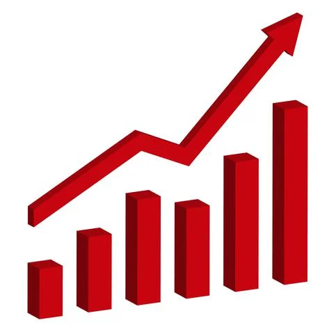 Graph with increase report. 3d diagram with rise and gain progress Illustrazione stock