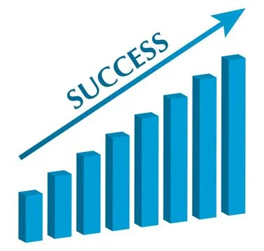 Graph with increase report and word SUCCESS. Diagram with rise gain progres.. Ilustración de archivo