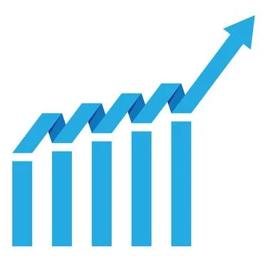Graph with increase report. Bar diagram with rise and gain progress. Vector Stock Illustration
