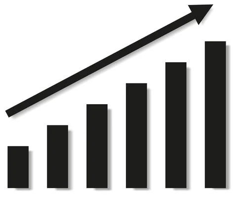 Graph with increase report. Diagram with rise and gain progress. Vector Stock Illustration