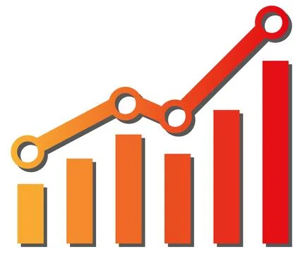 Graph with increase report. Diagram with rise and gain progress. Vector Stock Illustration