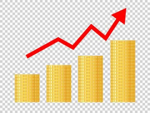 A graph of increasing income. A stack of gold coins. Accumulation. Concept o Stock Illustration