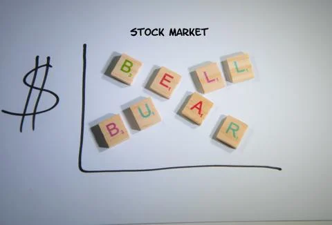 Graph indicating a down bear and up bull stock market Stock Photos