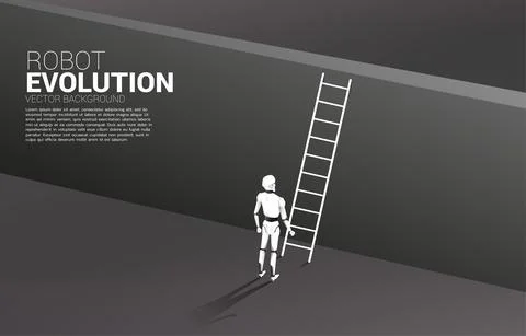 Graph, ladder, shadow, robot, superhero, hero, a.i, artificial, automation, b イラスト素材