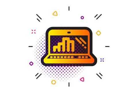 Graph laptop icon. Column chart sign. Vector Illustrazione stock