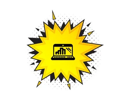 Graph laptop icon. Column chart sign. Vector Illustrazione stock