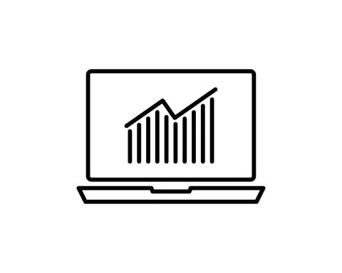 Graph laptop line icon. Column chart sign. Growth diagram symbol. Quality des Stock Illustration