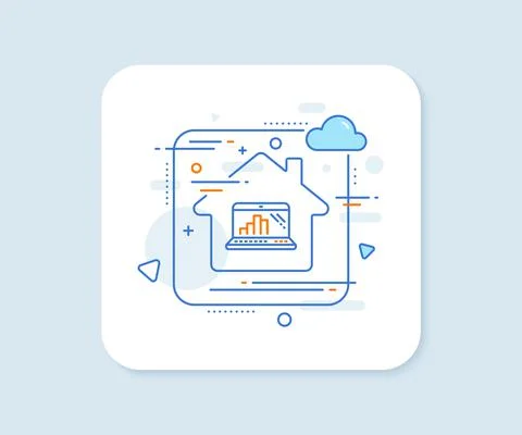 Graph laptop line icon. Column chart sign. Vector Stock Illustration