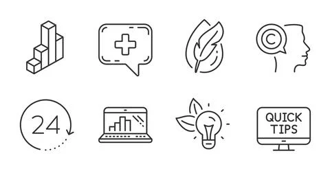 Graph laptop, Web tutorials and Eco energy icons set. Hypoallergenic tested, 3d Illustrazione stock