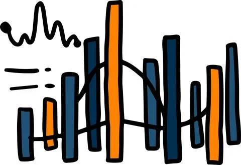 A graph with a line going up and a box with a number on it Stock Illustration