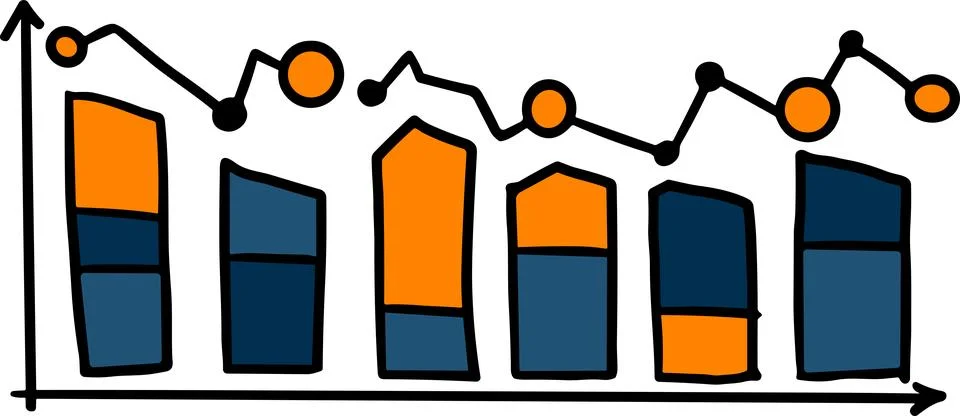A graph with a line going up and a box with a number on it Stock Illustration
