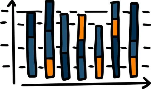 A graph with a line going up and a box with a number on it イラスト素材