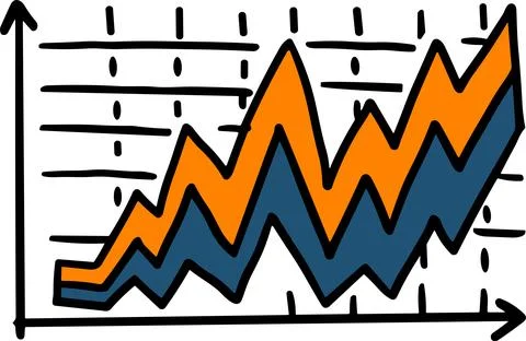 A graph with a line going up and a box with a number on it Stock Illustration
