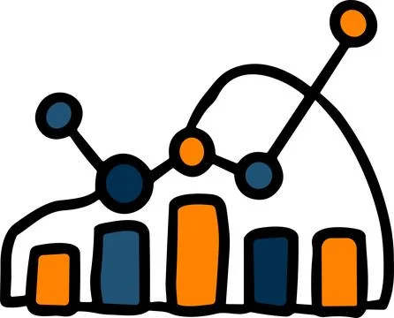 A graph with a line going up and a box with a number on it Stock Illustration