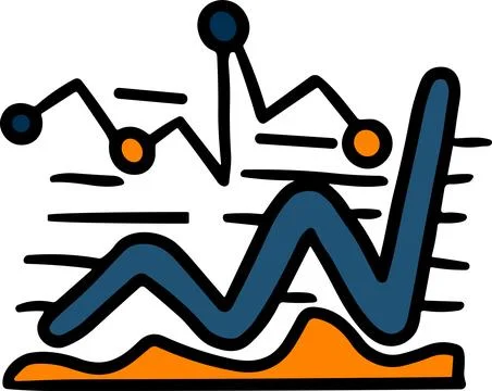 A graph with a line going up and a box with a number on it Stock Illustration
