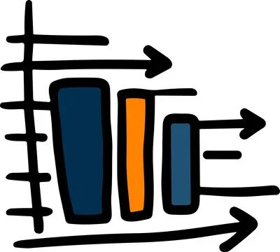 A graph with a line going up and a box with a number on it Stock Illustration