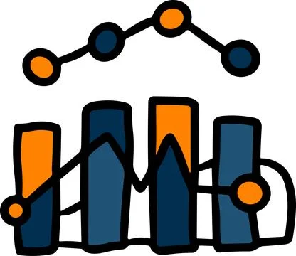 A graph with a line going up and a box with a number on it Stock Illustration