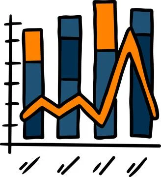 A graph with a line going up and a box with a number on it Stock Illustration