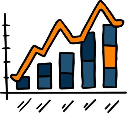 A graph with a line going up and a box with a number on it Stock Illustration
