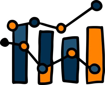 A graph with a line going up and a box with a number on it イラスト素材