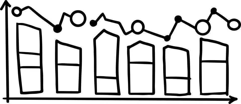A graph with a line going up and a box with a number on it Stock Illustration