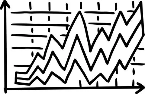 A graph with a line going up and a box with a number on it Stock Illustration