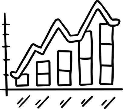 A graph with a line going up and a box with a number on it Stock Illustration