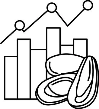 A graph with a line going up and down and a bunch of circles Stock Illustration