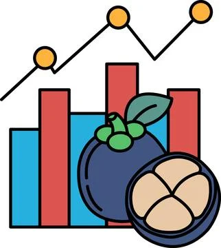 A graph with a line going up and a fruit with a leaf on it Stock Illustration