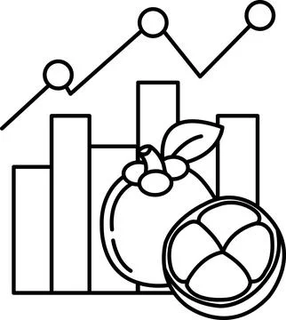 A graph with a line going up and a fruit with a leaf on it Stock Illustration