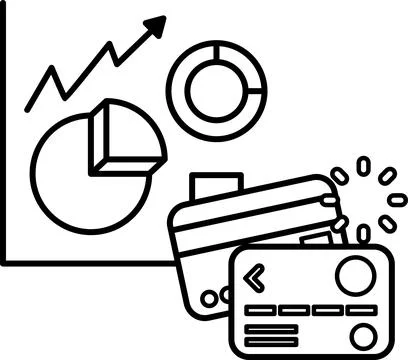 A graph with a line going up and a pie chart with a slice missing Stock Illustration