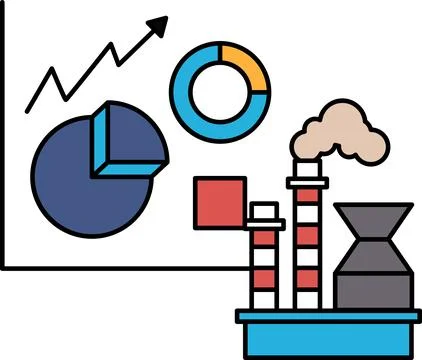 A graph with a line going up and a pie chart with a slice missing Stock Illustration