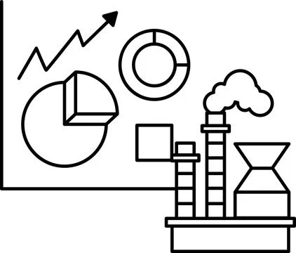A graph with a line going up and a pie chart with a slice missing Stock Illustration