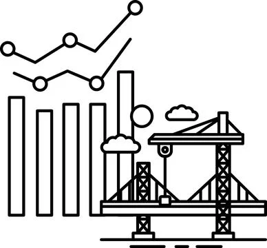 A graph with a line going down and a bridge in the background Illustrazione stock