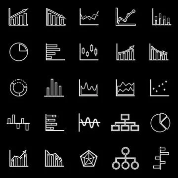 Graph line icons on black background Stock Illustration