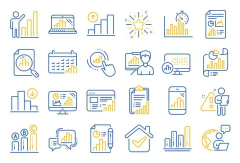Graph line icons. Set of Chart presentation, Report and Increase growth graph Stock Illustration