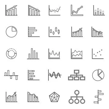 Graph line icons on white background Stock Illustration