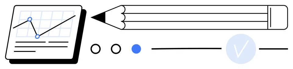 Graph with line plot and data points, large pencil, toggle buttons, progress  스톡 일러스트