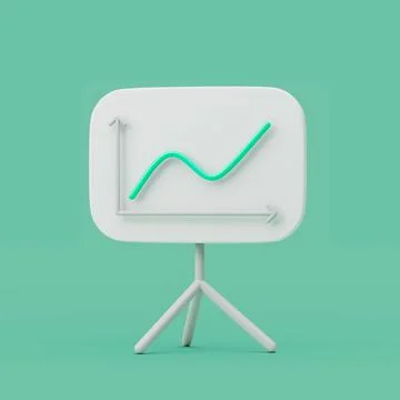 Up graph line on white board. Simple 3d render illustration on pastel backgro Stock Illustration