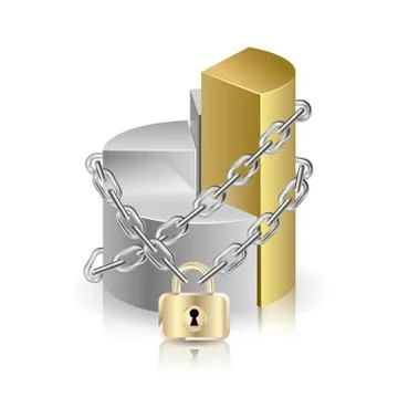 Graph locked by a chain.Isolated on white background. Stock Illustration