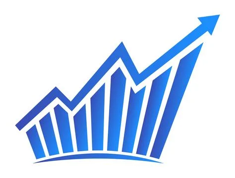 Graph logo with increase report. Diagram with rise and gain progress Stock Illustration