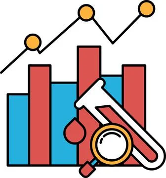 A graph with a microscope and a beaker on top of it Illustrazione stock