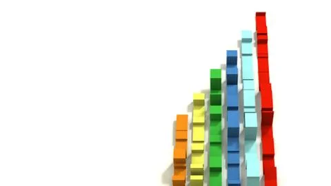 Graph of Multi Colored 3D Illustrated Geometric Ribbons on a White Background Stock Illustration