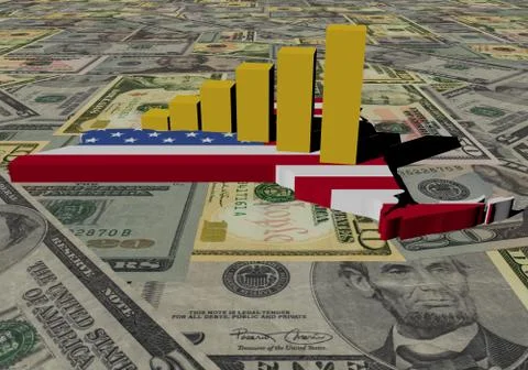 Graph on new york map flag with dollars illustration Stock Illustration