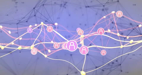 Graph opening with central avatar spawning nodes while pulsing data lines Stock Footage 312482880