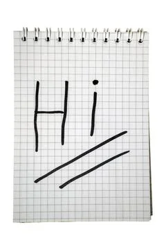 Graph paper notebook page with bold marker greeting and parallel lines Stock Photos