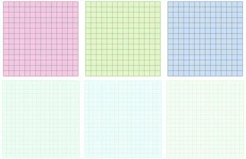 Graph paper set in blue, green, red checkered background. Squared paper she.. Stock Illustration