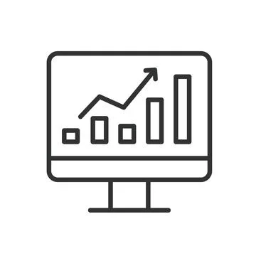 Graph on PC, icon in line design. Graph, PC, computer, display, analysis, data Stock Illustration