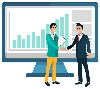Graph on Pc, Workers Partnership, Finance Vector Illustrazione stock