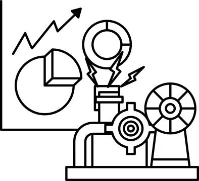 A graph with a pie chart and a circle with a lightning bolt in the middle Stock Illustration